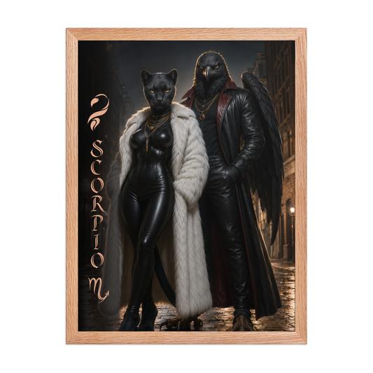 Scorpio power couple framed poster with black panther and black eagle