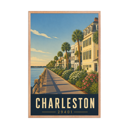 Framed Charleston The Battery waterfront poster with 29401 zip code