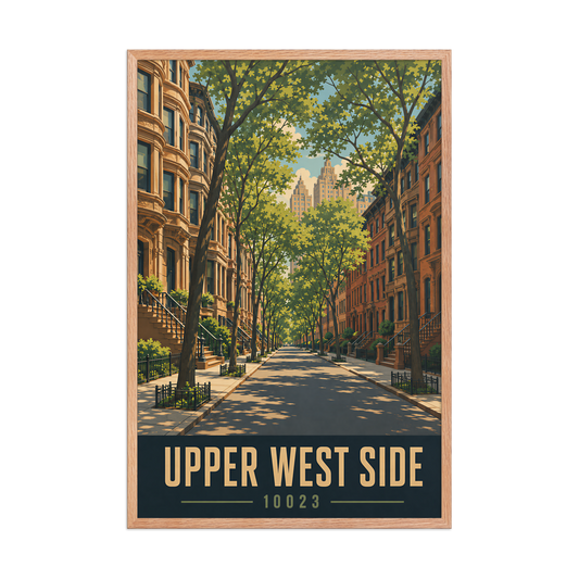 Framed Upper West Side brownstone street poster with 10023 zip code