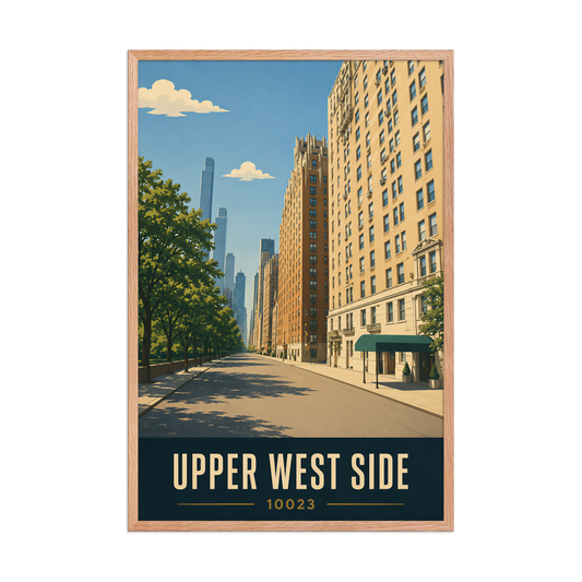 Framed Upper West Side Manhattan skyline street poster with 10023 zip code