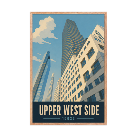 Framed Upper West Side Manhattan glass tower poster with 10023 zip code
