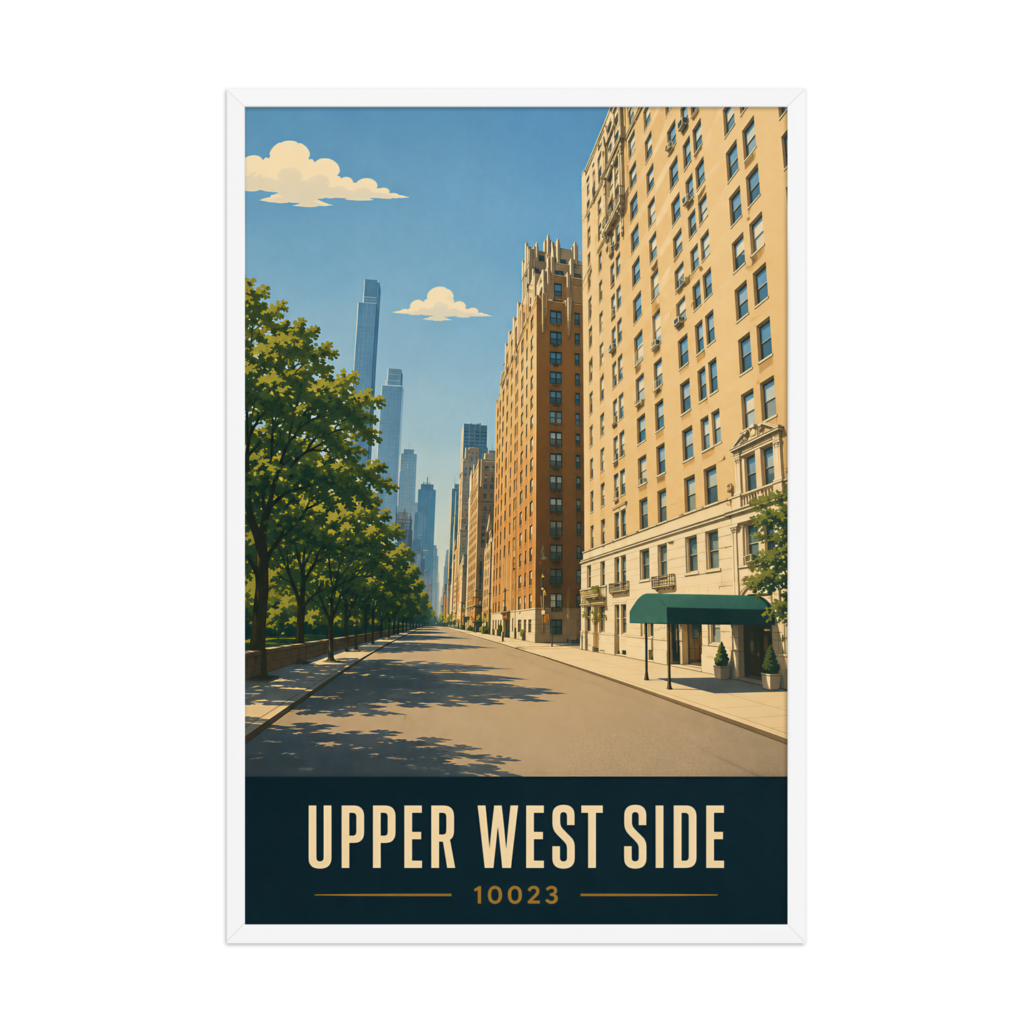 Framed Upper West Side Manhattan skyline street poster with 10023 zip code
