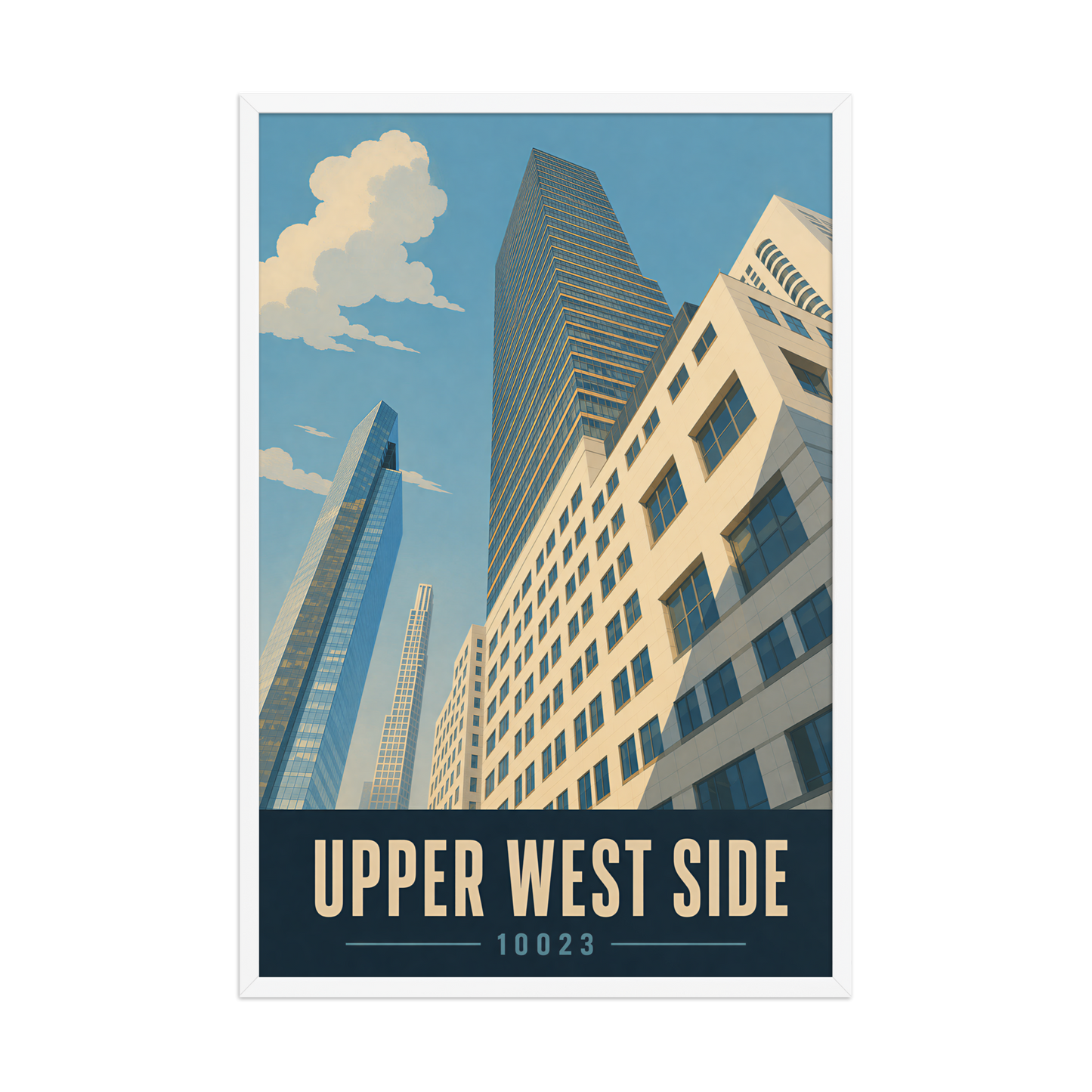 Framed Upper West Side Manhattan glass tower poster with 10023 zip code