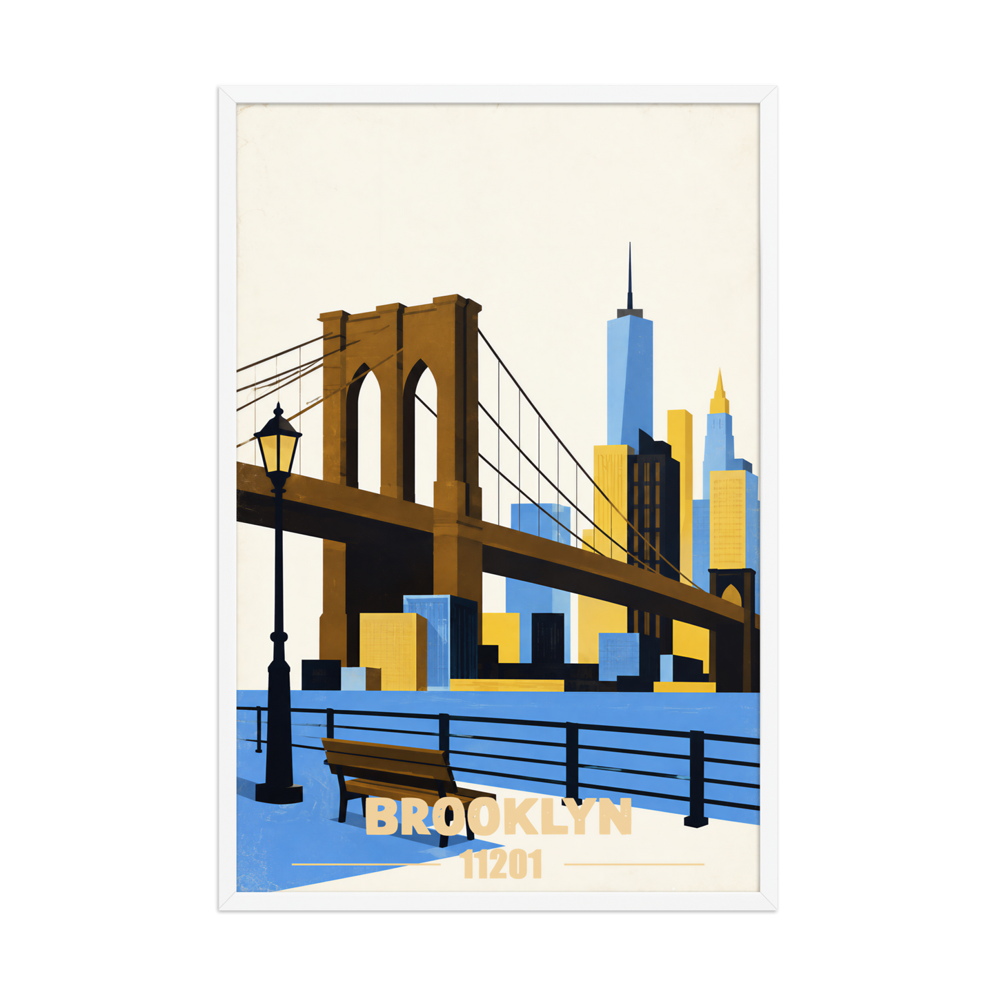 Framed Brooklyn Heights Promenade retro travel poster, 11201 zip code wall art