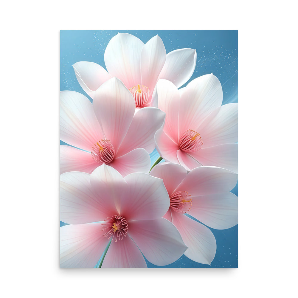 Minimalist floral wall poster with pink lotus blossoms, light background, calm interior decor