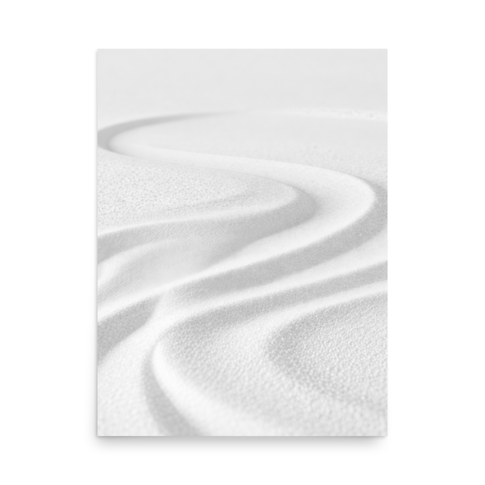 Minimalist wall poster with smooth white sand wave texture, neutral modern home decor