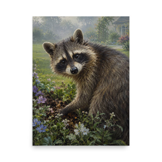 Garden Raccoon Curiosity Poster