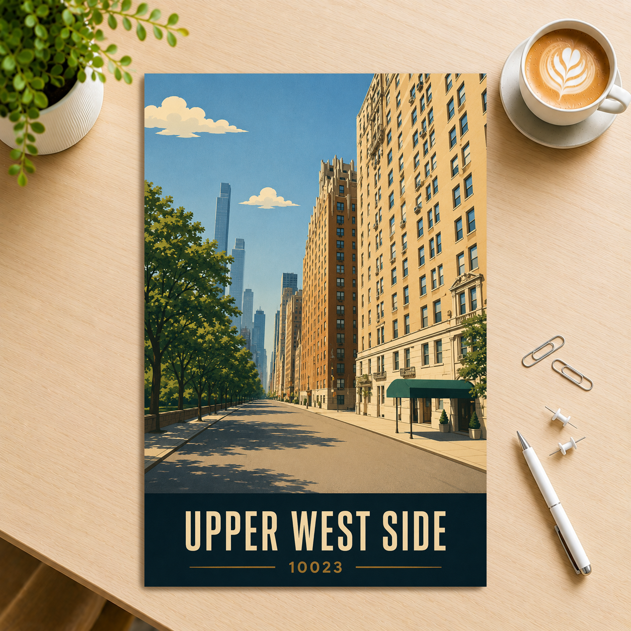 Upper West Side poster with Manhattan skyline street view and 10023 zip code