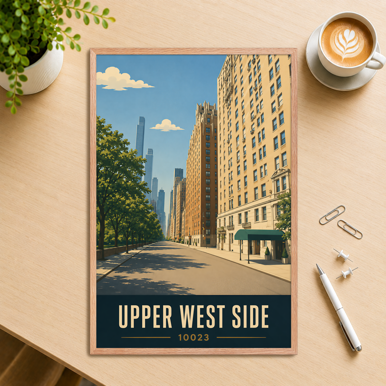 Framed Upper West Side Manhattan skyline street poster with 10023 zip code