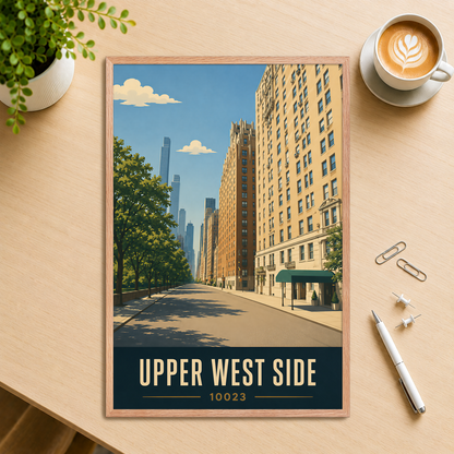 Framed Upper West Side Manhattan skyline street poster with 10023 zip code