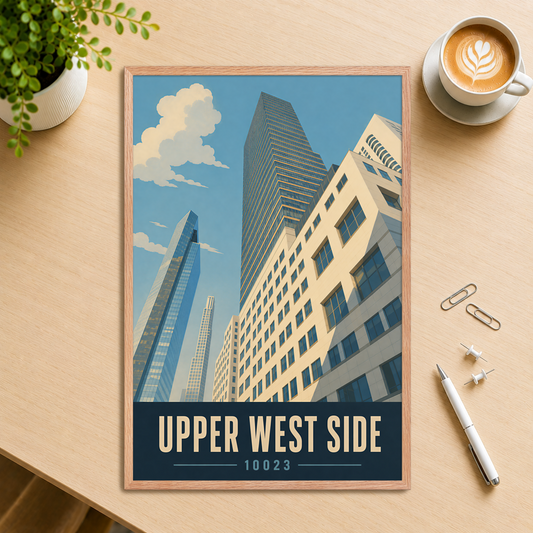 Framed Upper West Side Manhattan glass tower poster with 10023 zip code