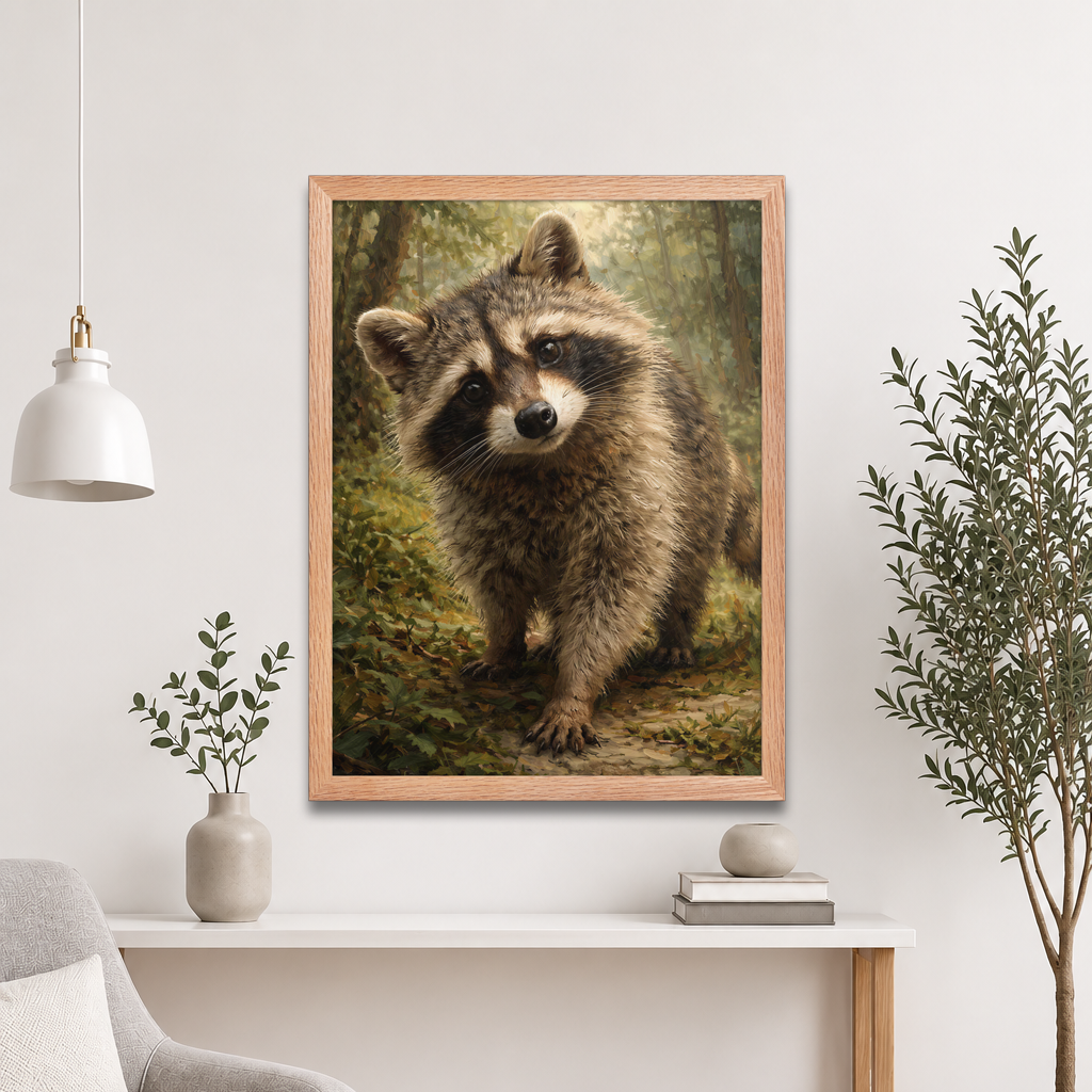 Raccoon Forest Curiosity Framed Poster