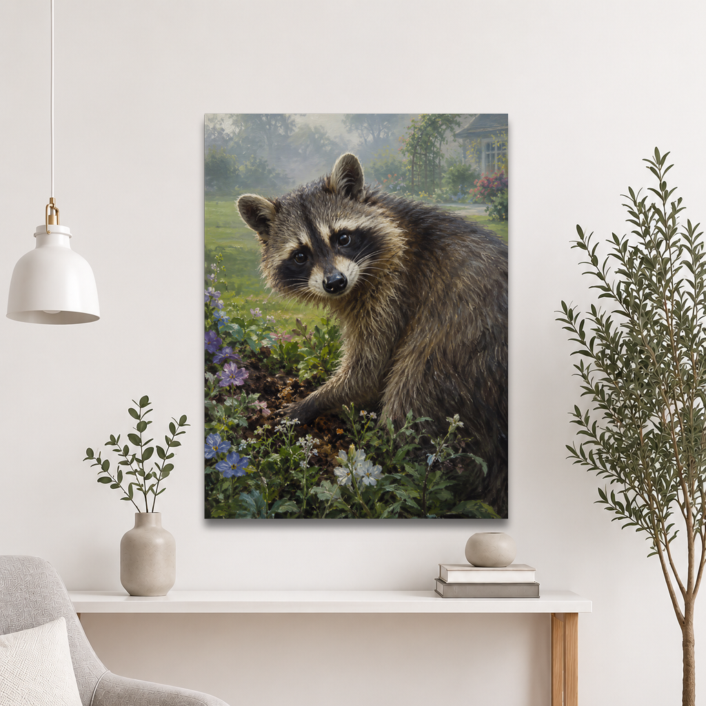 Garden Raccoon Curiosity Poster