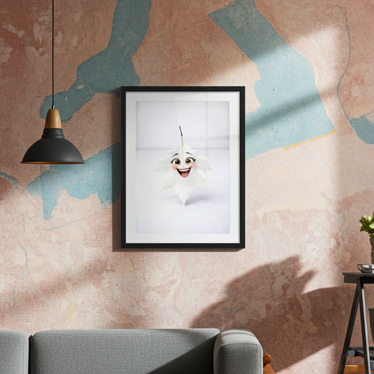 Framed cartoon character wall art poster, playful illustration art print for modern home decor