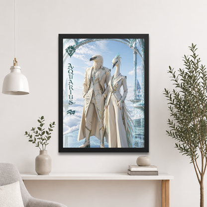 Framed Aquarius power couple poster with eagle king and crane queen