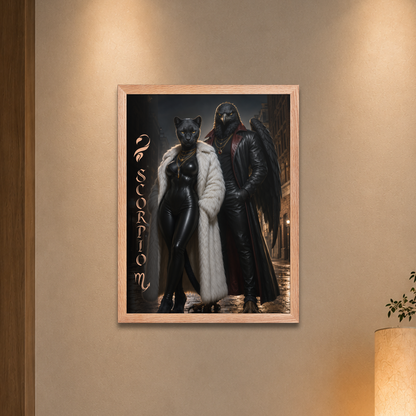 Scorpio power couple framed poster with black panther and black eagle