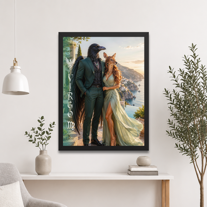 Virgo power couple framed poster with raven king and deer queen