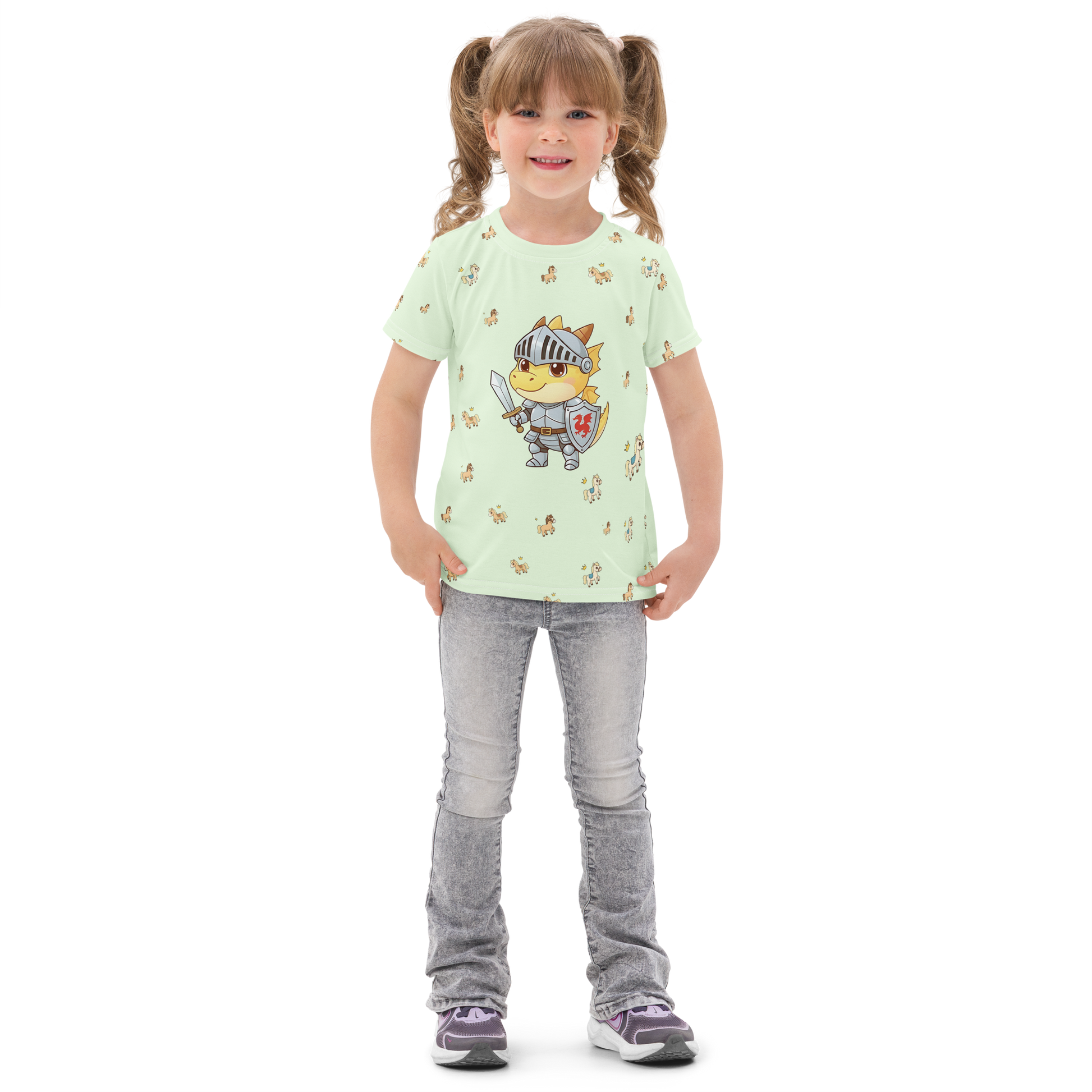 Kids knight dragon t-shirt with cute dragon warrior illustration