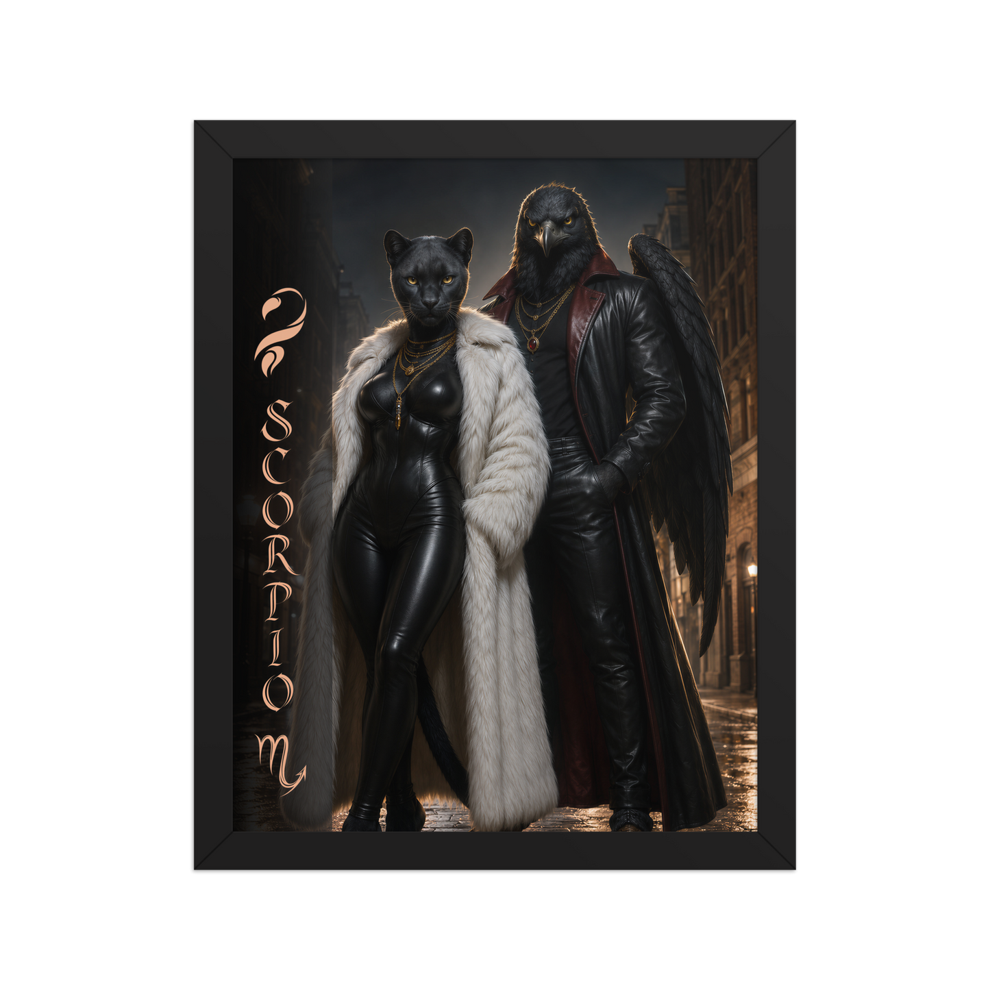 Scorpio power couple framed poster with black panther and black eagle