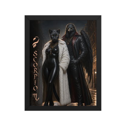 Scorpio power couple framed poster with black panther and black eagle