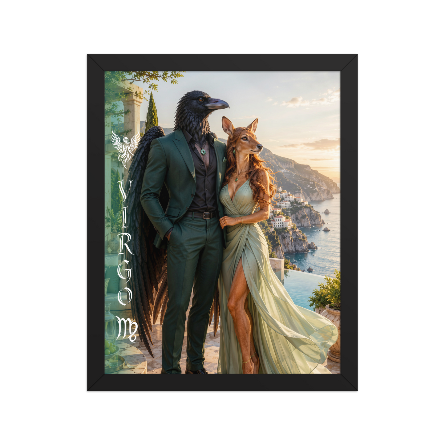 Virgo power couple framed poster with raven king and deer queen