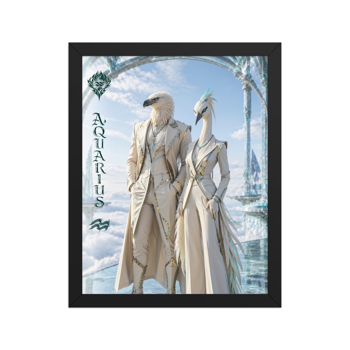 Framed Aquarius power couple poster with eagle king and crane queen