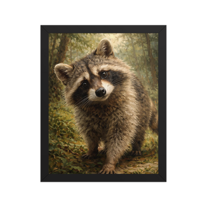 Raccoon Forest Curiosity Framed Poster