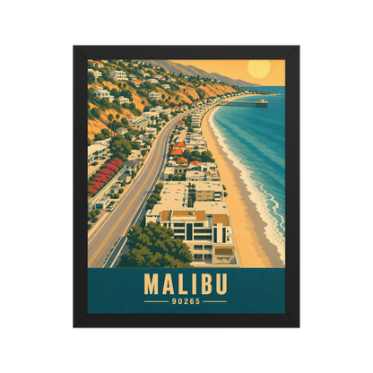 Framed aerial Malibu Pacific Coast Highway poster with 90265 zip code