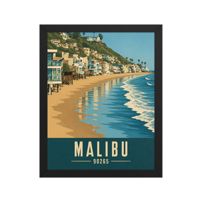 Framed Malibu beach house coastal poster with 90265 zip code