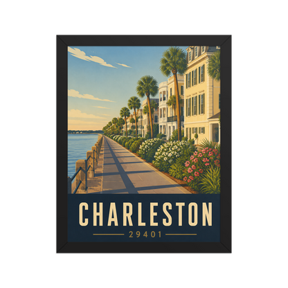 Framed Charleston The Battery waterfront poster with 29401 zip code