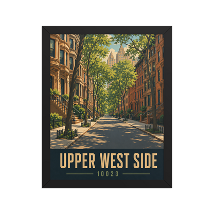 Framed Upper West Side brownstone street poster with 10023 zip code