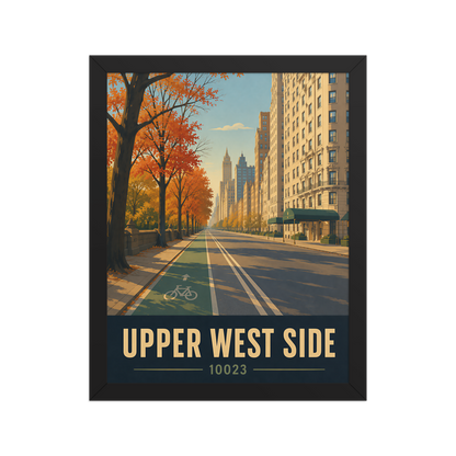 Framed Central Park West autumn poster with 10023 zip code