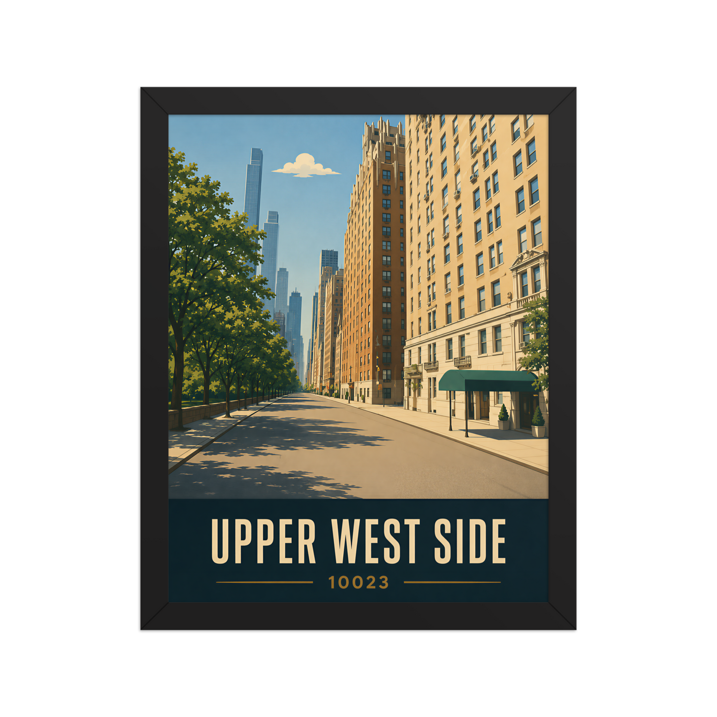 Framed Upper West Side Manhattan skyline street poster with 10023 zip code