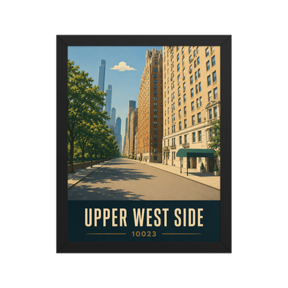 Framed Upper West Side Manhattan skyline street poster with 10023 zip code