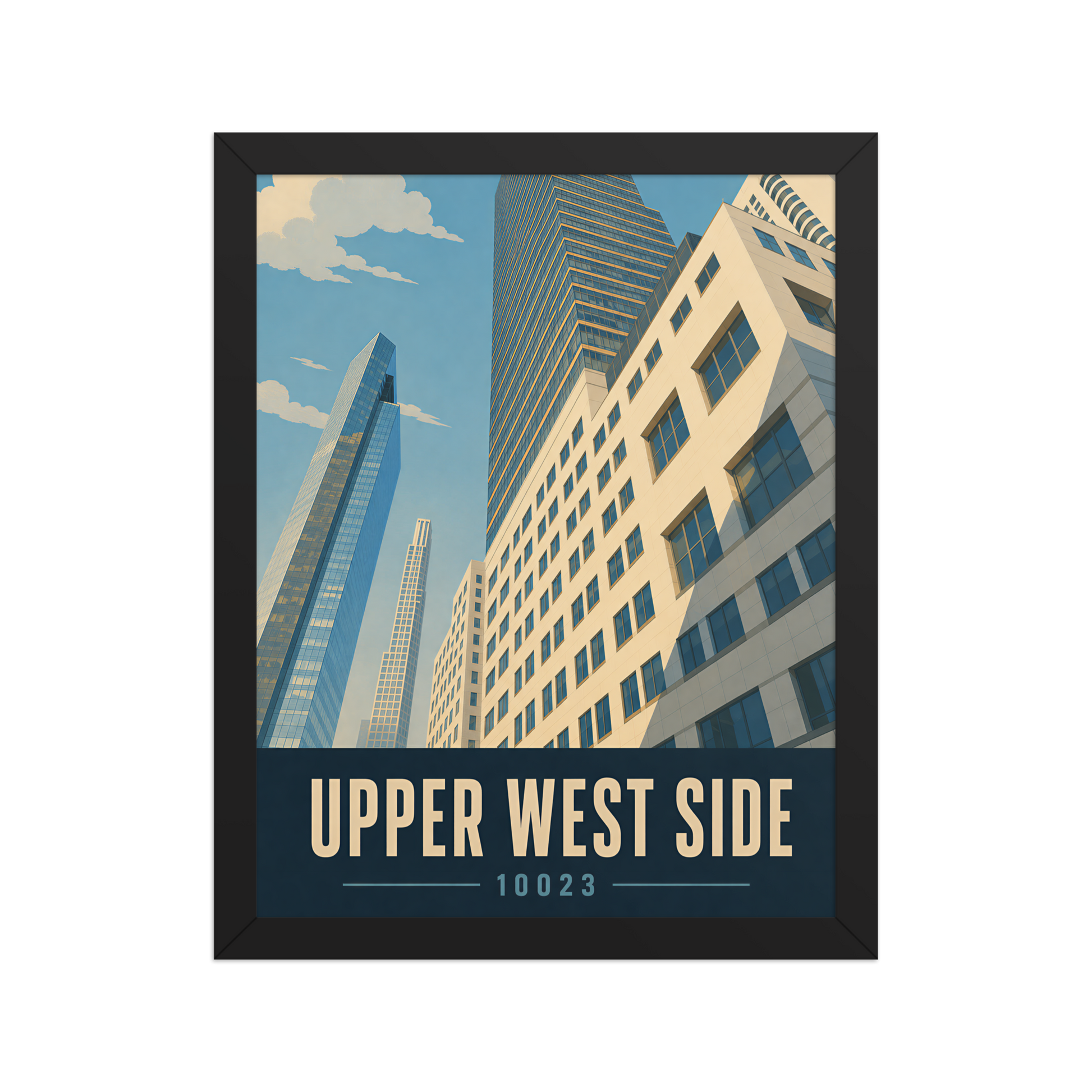 Framed Upper West Side Manhattan glass tower poster with 10023 zip code