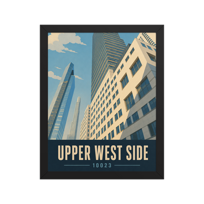 Framed Upper West Side Manhattan glass tower poster with 10023 zip code