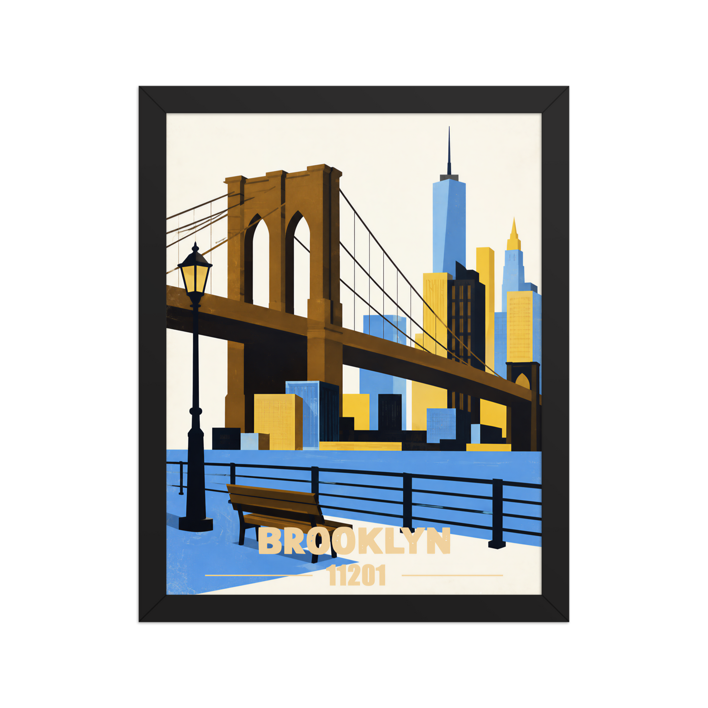 Framed Brooklyn Heights Promenade retro travel poster, 11201 zip code wall art