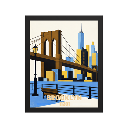 Framed Brooklyn Heights Promenade retro travel poster, 11201 zip code wall art