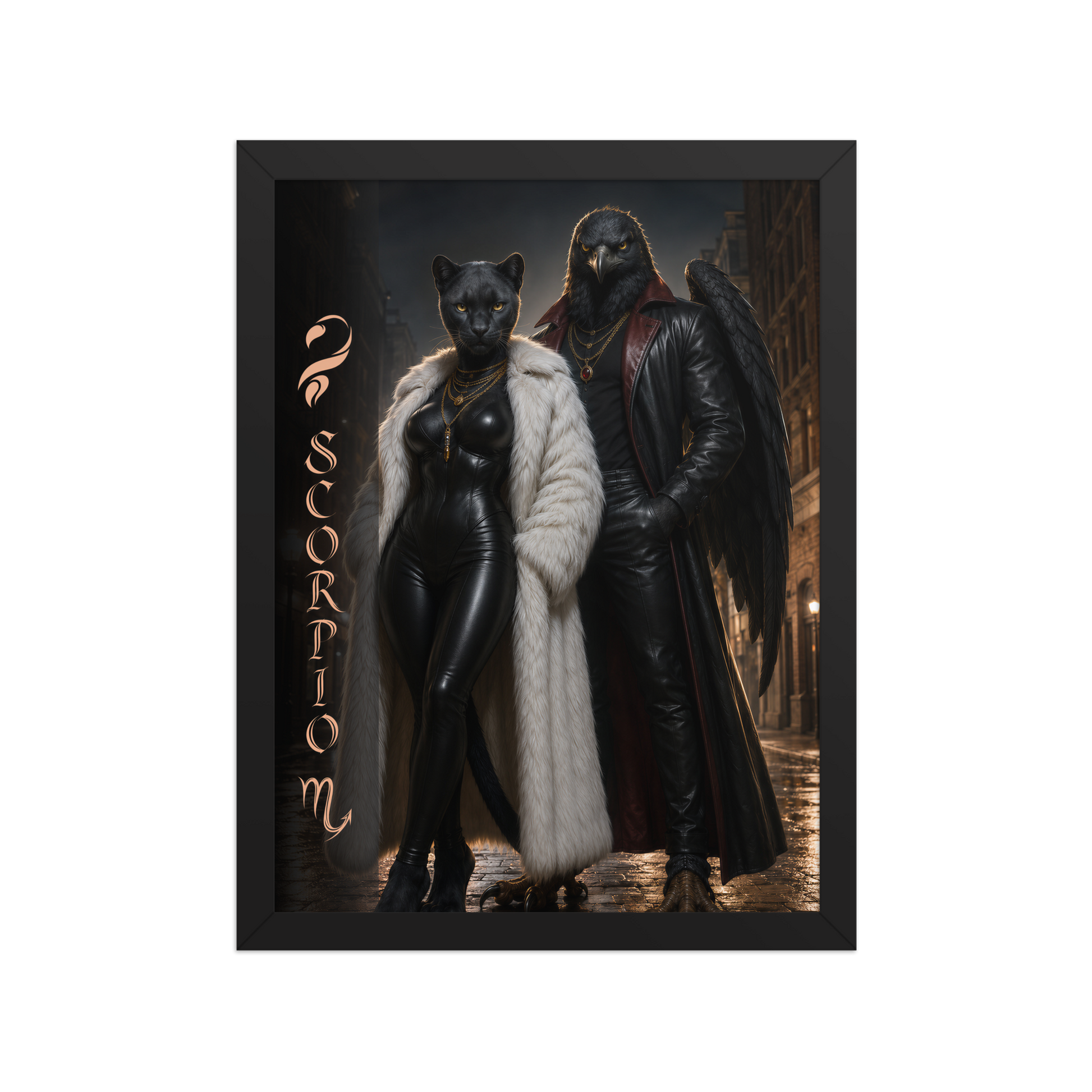 Scorpio power couple framed poster with black panther and black eagle
