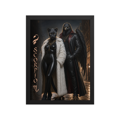 Scorpio power couple framed poster with black panther and black eagle