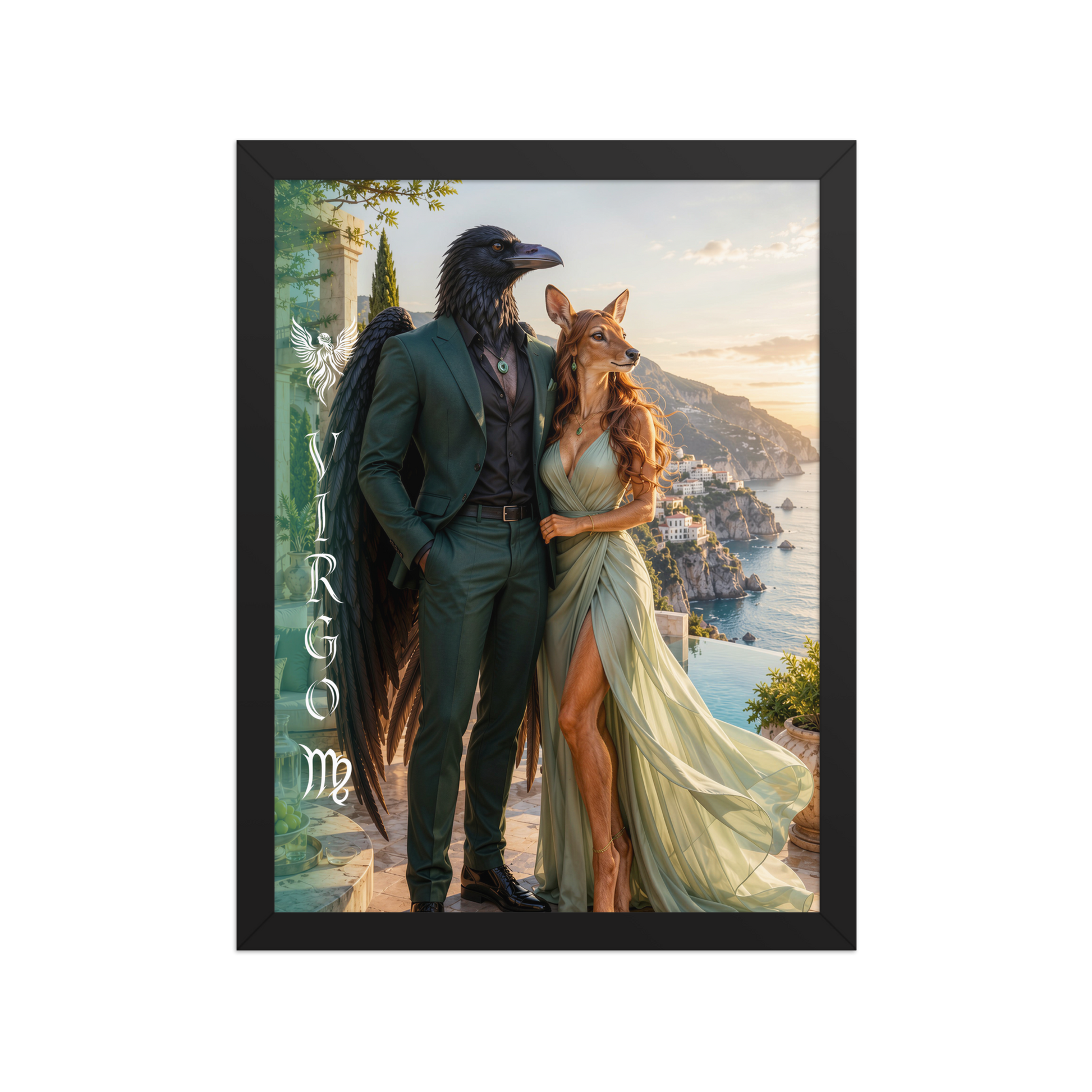 Virgo power couple framed poster with raven king and deer queen
