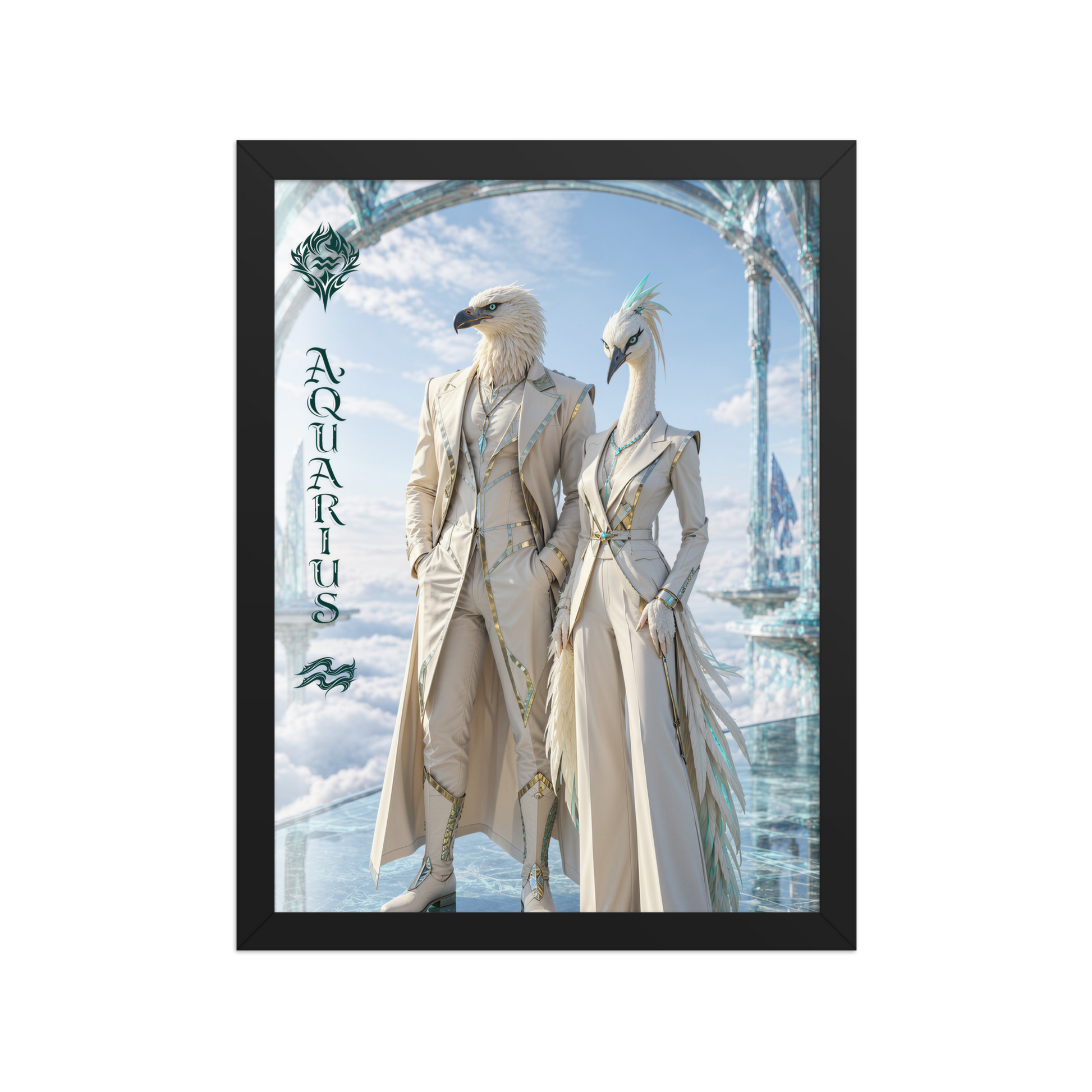 Framed Aquarius power couple poster with eagle king and crane queen