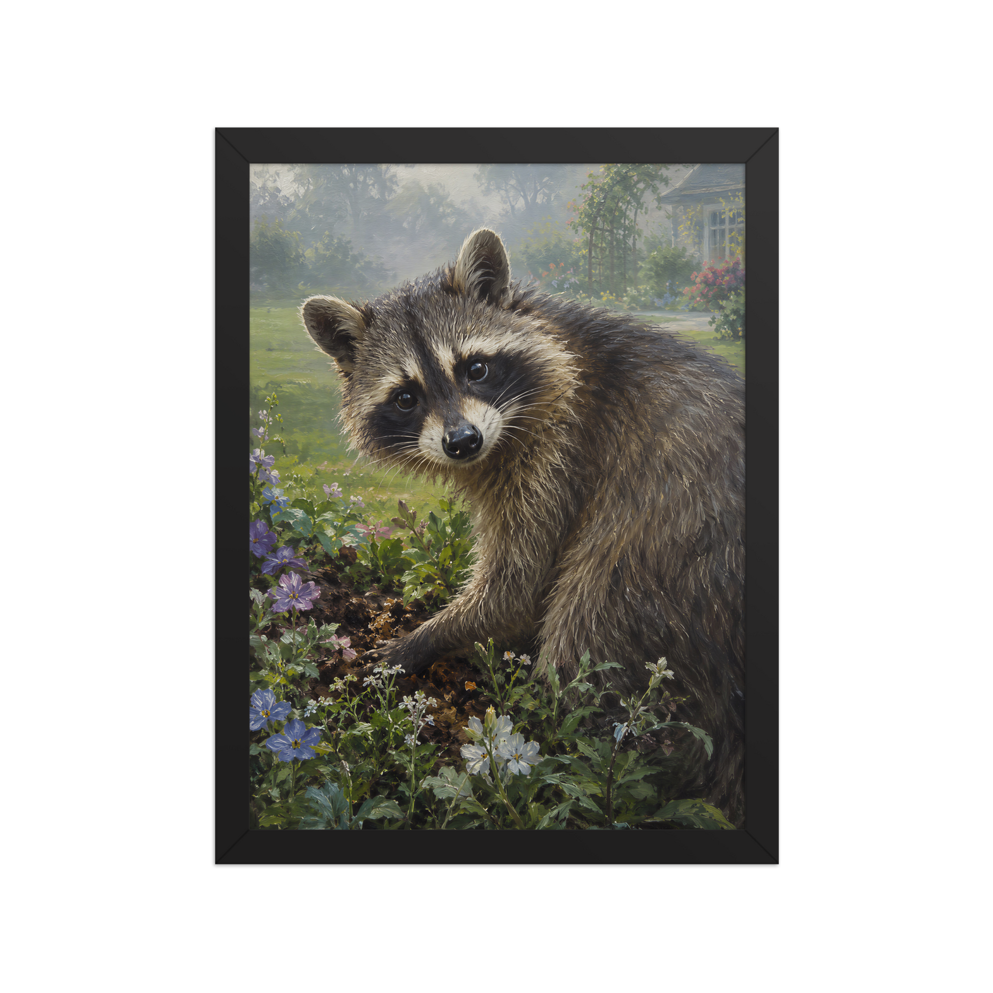 Garden Raccoon Curiosity Framed Poster