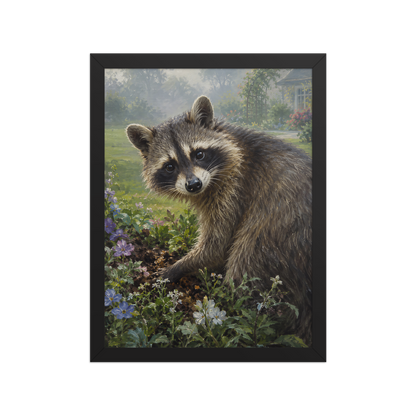 Garden Raccoon Curiosity Framed Poster