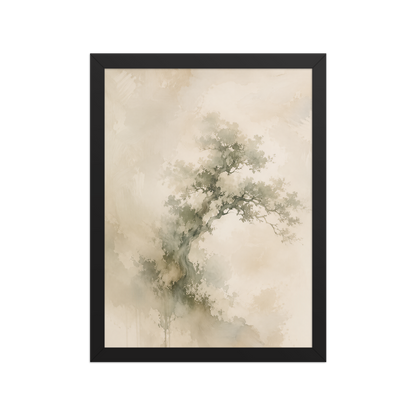 Framed minimalist nature-inspired poster featuring an emerging tree form in soft earthy neutral tones.