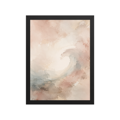 Framed ocean wave-inspired poster with flowing watercolor textures in blush, soft blue, and warm neutral tones.