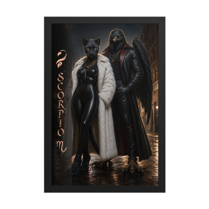 Scorpio power couple framed poster with black panther and black eagle