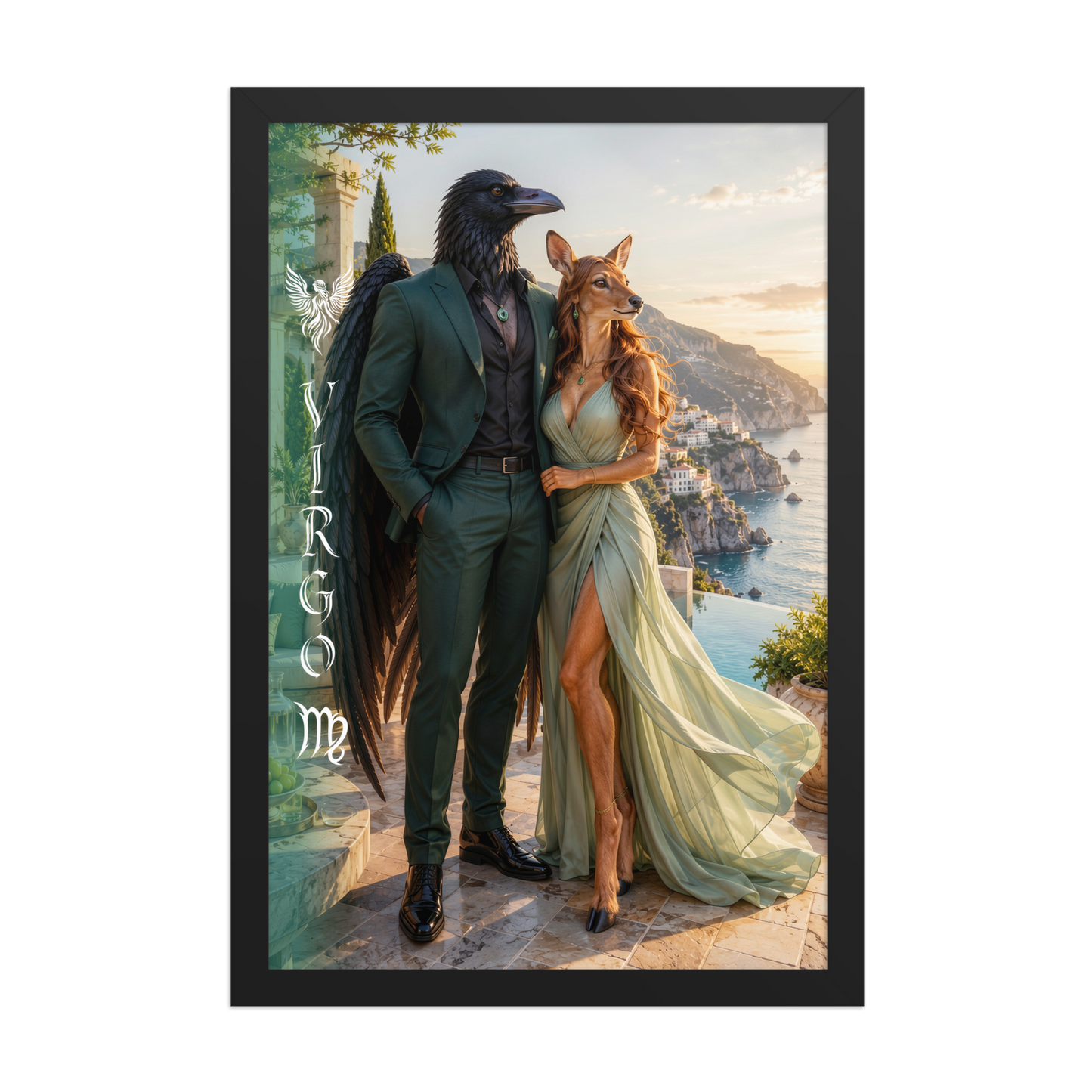 Virgo power couple framed poster with raven king and deer queen