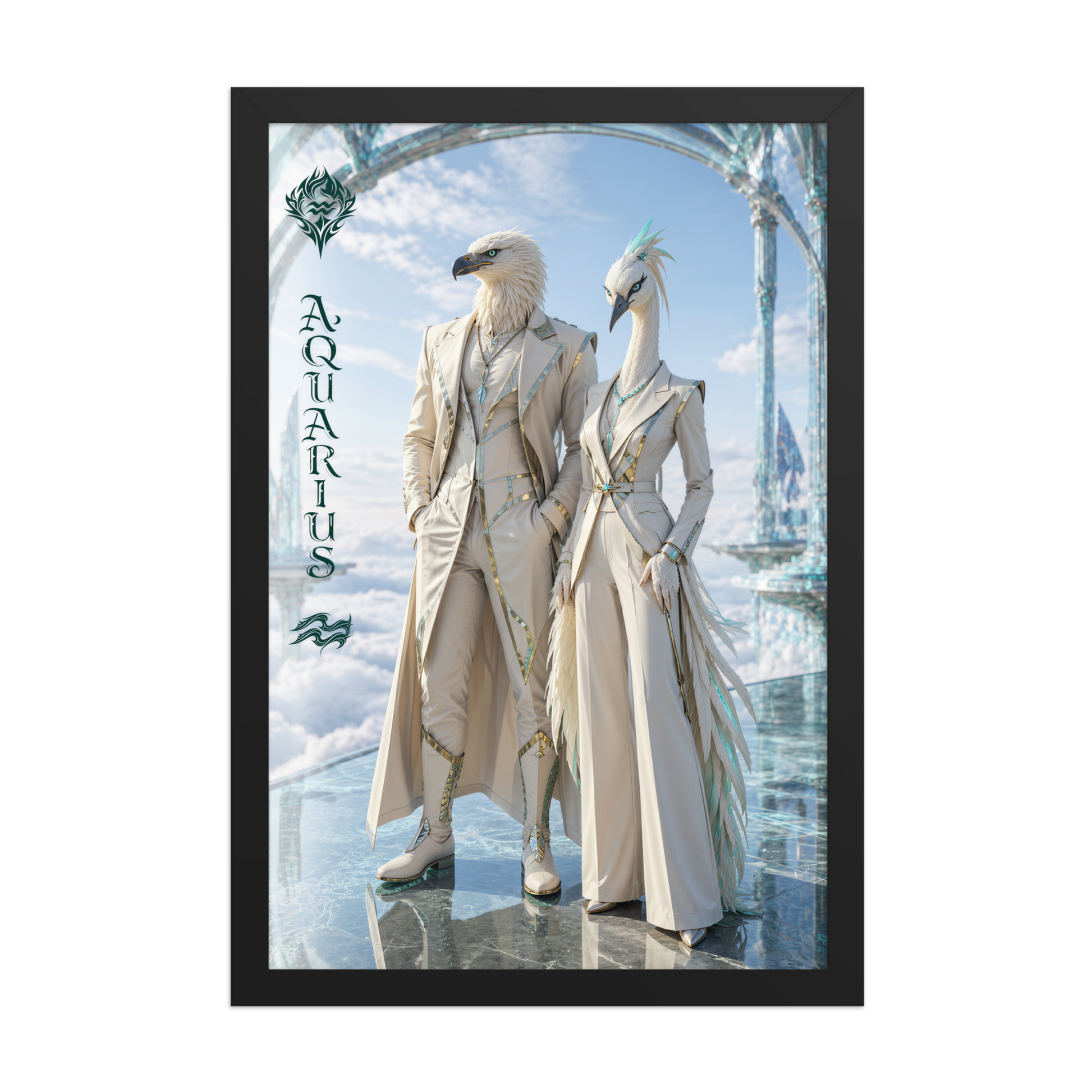 Framed Aquarius power couple poster with eagle king and crane queen