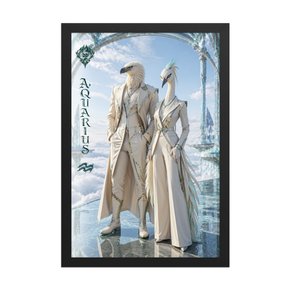 Framed Aquarius power couple poster with eagle king and crane queen